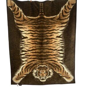 Vintage 80s Biederlack Tiger Blanket Throw Plush Acrylic West Germany 55x71